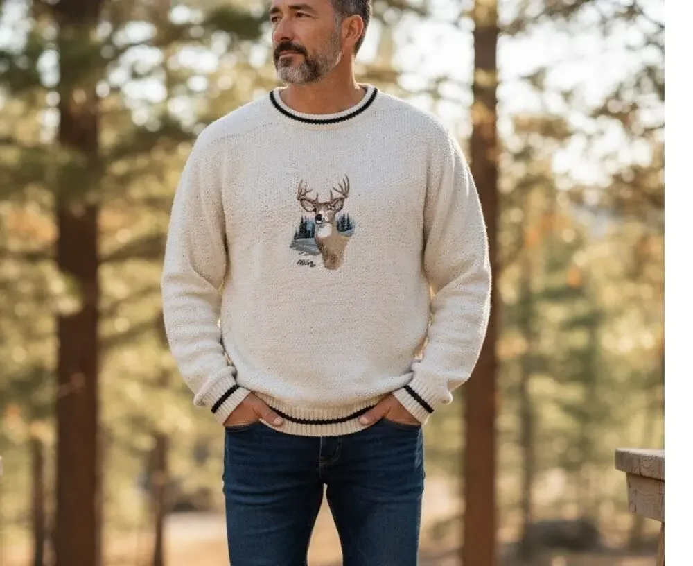 Vtg Shenandoah Sweater Chunky Buck Deer Embroidery Hunting Outdoor XLT 90's USA
